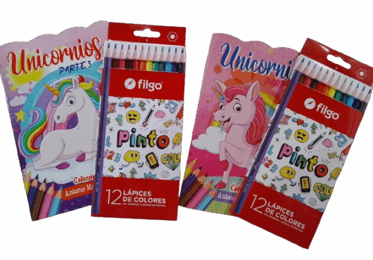 Librito Para Colorear Unicornios + 12 Lápices De Colores Largos